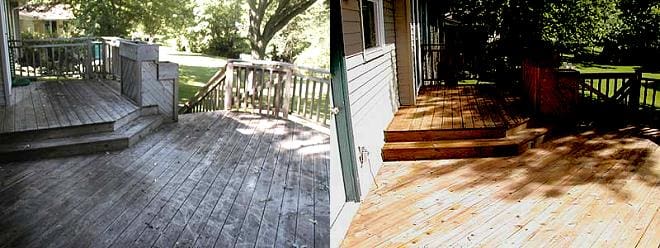 A before and after picture of the deck.
