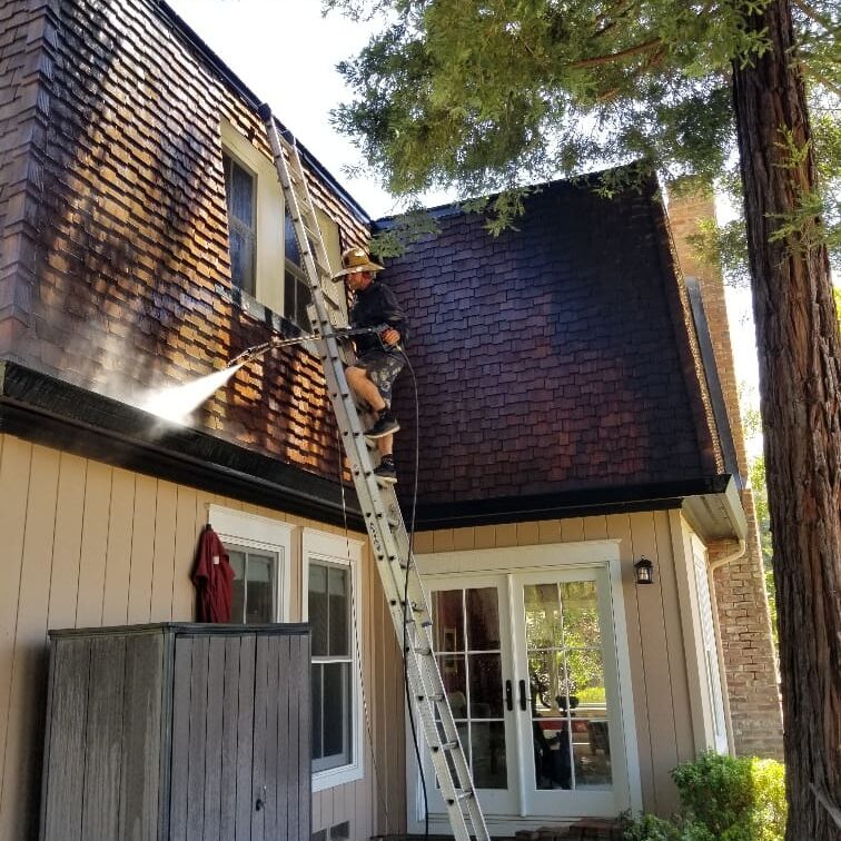 A professional providing gutter cleaning services in Walnut Creek, CA.